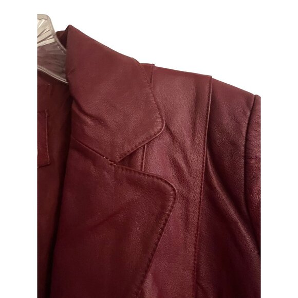 Worthington Womens Large Red 100% Leather Jacket Lined Button Up - Picture 5 of 16